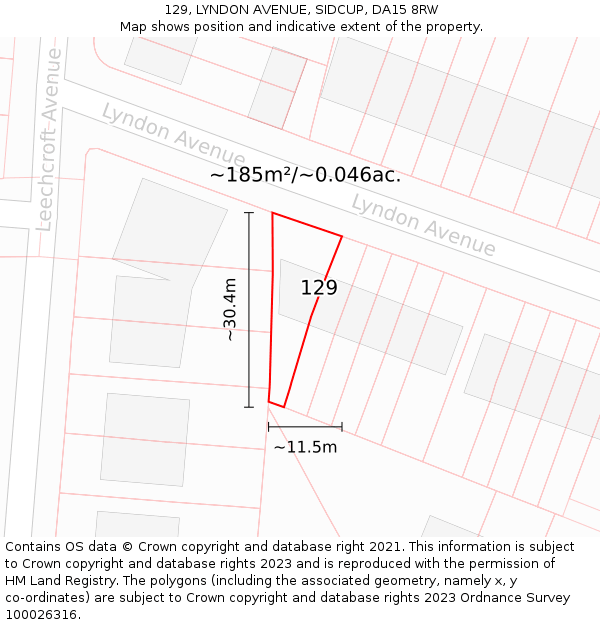 129, LYNDON AVENUE, SIDCUP, DA15 8RW: Plot and title map