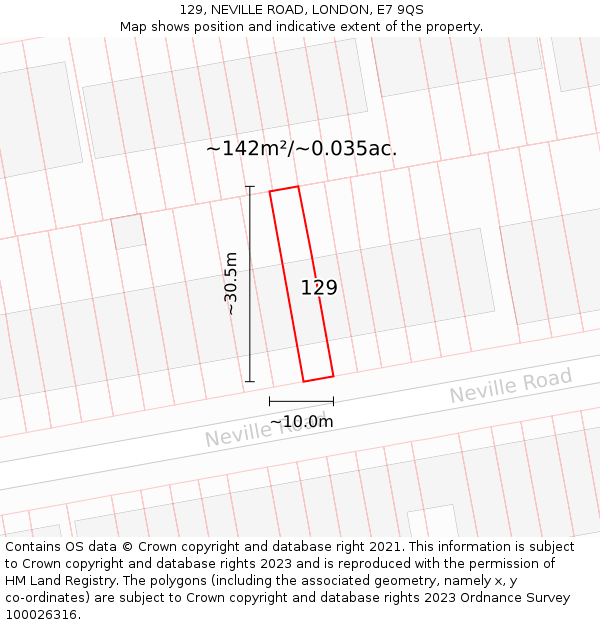 129, NEVILLE ROAD, LONDON, E7 9QS: Plot and title map