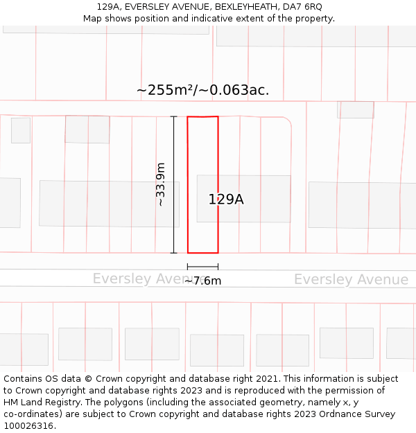129A, EVERSLEY AVENUE, BEXLEYHEATH, DA7 6RQ: Plot and title map