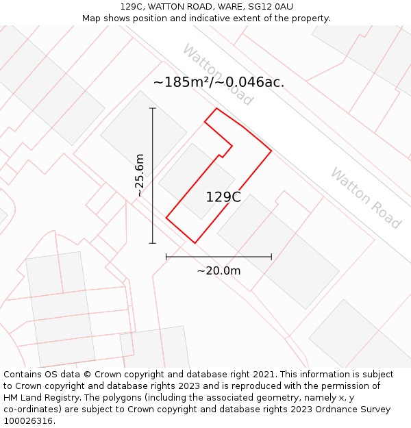 129C, WATTON ROAD, WARE, SG12 0AU: Plot and title map