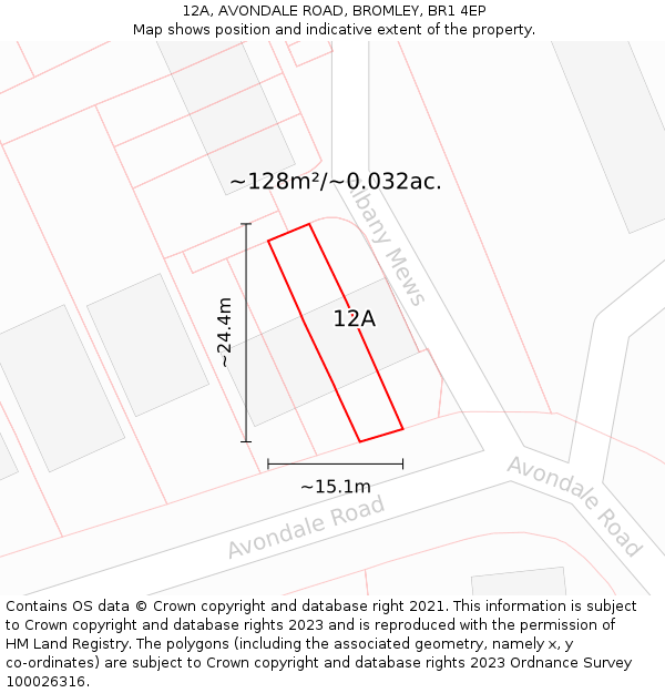 12A, AVONDALE ROAD, BROMLEY, BR1 4EP: Plot and title map