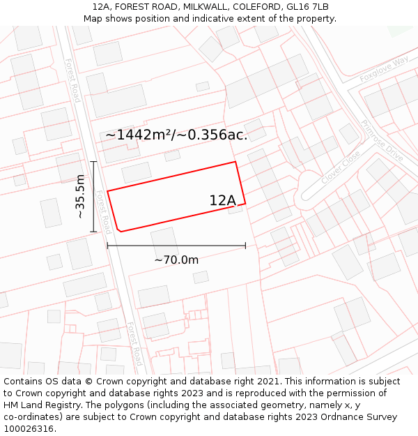 12A, FOREST ROAD, MILKWALL, COLEFORD, GL16 7LB: Plot and title map