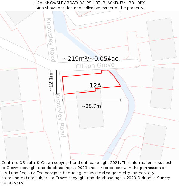 12A, KNOWSLEY ROAD, WILPSHIRE, BLACKBURN, BB1 9PX: Plot and title map