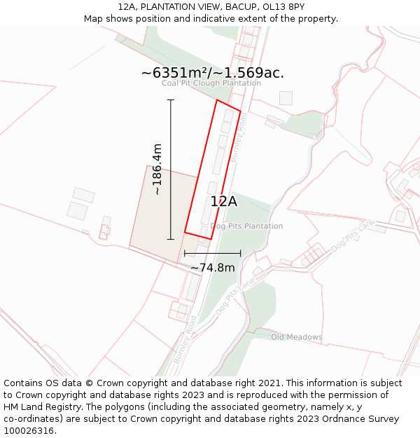 12A, PLANTATION VIEW, BACUP, OL13 8PY: Plot and title map
