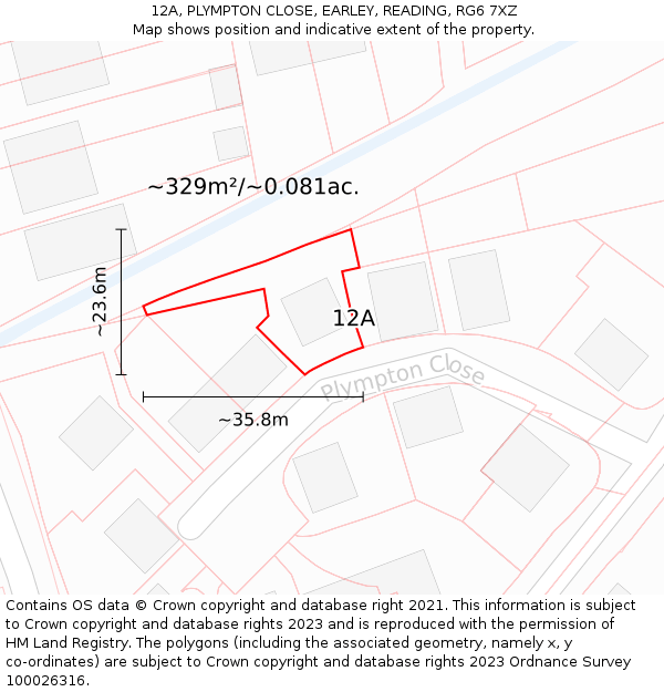 12A, PLYMPTON CLOSE, EARLEY, READING, RG6 7XZ: Plot and title map