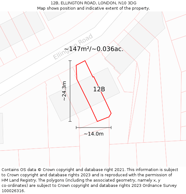 12B, ELLINGTON ROAD, LONDON, N10 3DG: Plot and title map