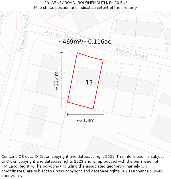 13, ABNEY ROAD, BOURNEMOUTH, BH10 5NF: Plot and title map