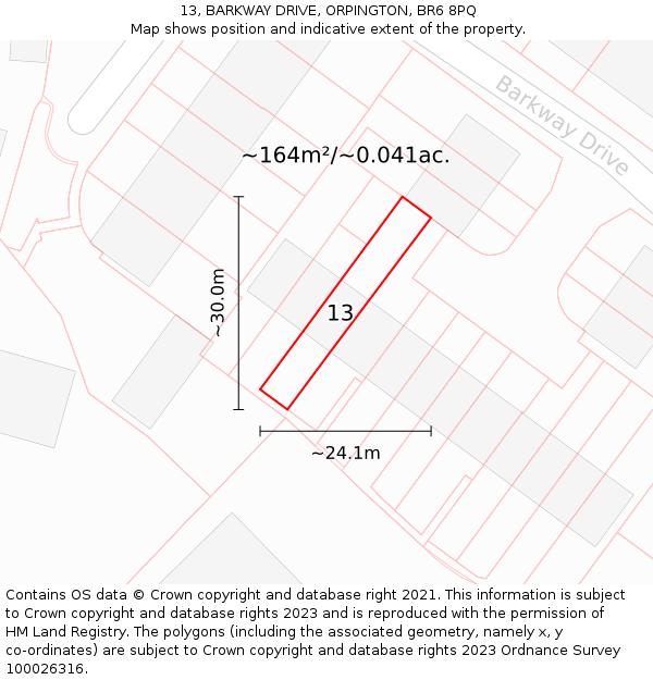 13, BARKWAY DRIVE, ORPINGTON, BR6 8PQ: Plot and title map