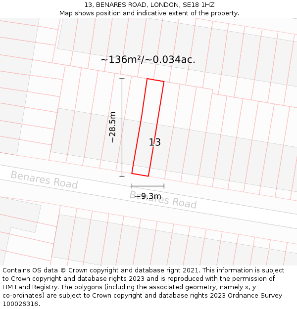 13, BENARES ROAD, LONDON, SE18 1HZ: Plot and title map