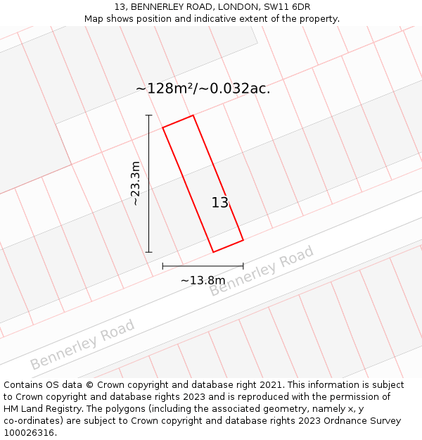 13, BENNERLEY ROAD, LONDON, SW11 6DR: Plot and title map