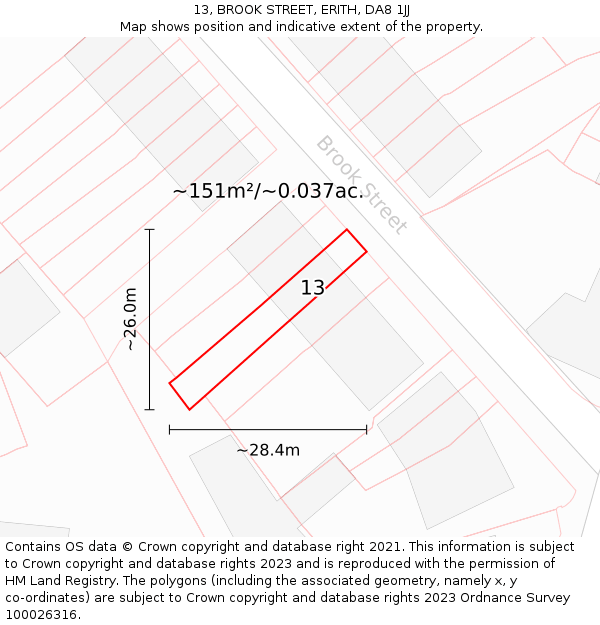 13, BROOK STREET, ERITH, DA8 1JJ: Plot and title map