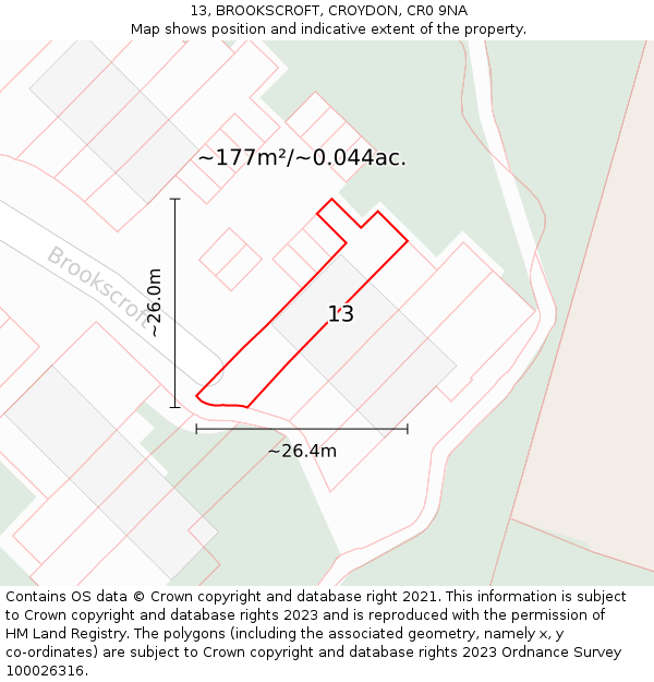 13, BROOKSCROFT, CROYDON, CR0 9NA: Plot and title map