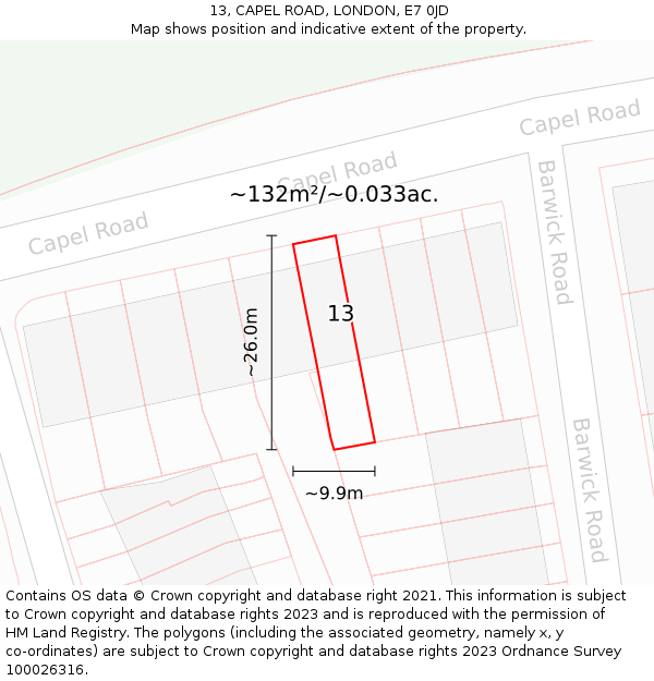 13, CAPEL ROAD, LONDON, E7 0JD: Plot and title map