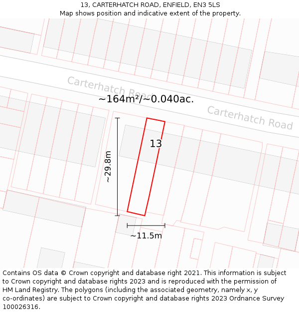 13, CARTERHATCH ROAD, ENFIELD, EN3 5LS: Plot and title map