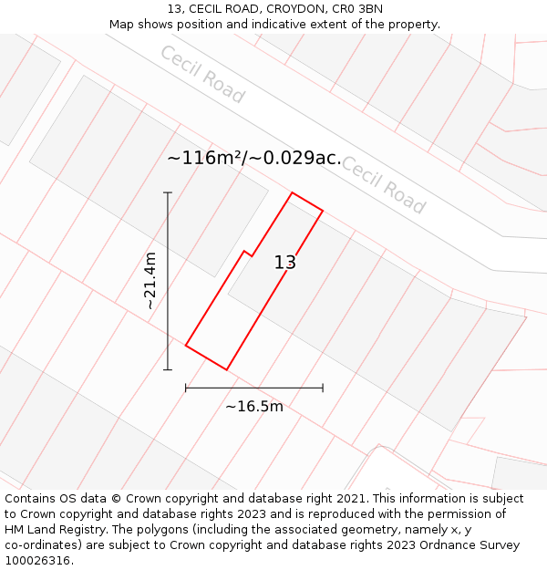 13, CECIL ROAD, CROYDON, CR0 3BN: Plot and title map