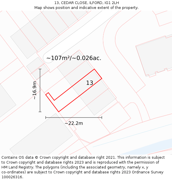13, CEDAR CLOSE, ILFORD, IG1 2LH: Plot and title map