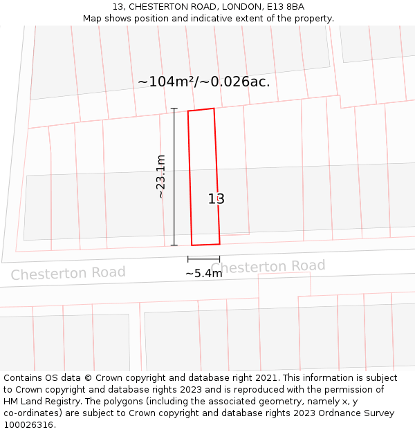 13, CHESTERTON ROAD, LONDON, E13 8BA: Plot and title map