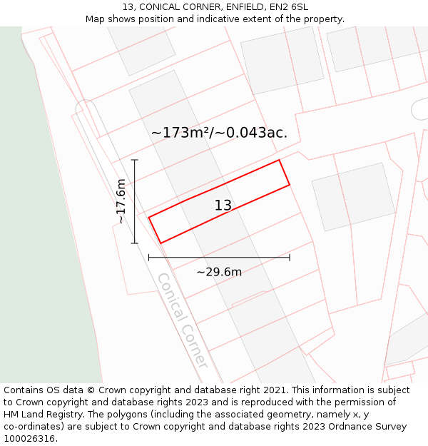 13, CONICAL CORNER, ENFIELD, EN2 6SL: Plot and title map