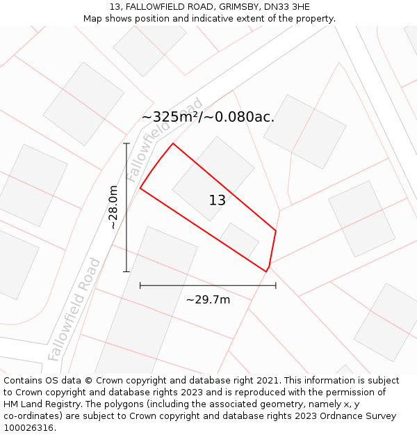 13, FALLOWFIELD ROAD, GRIMSBY, DN33 3HE: Plot and title map
