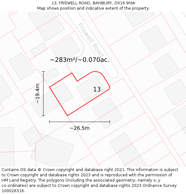 13, FRISWELL ROAD, BANBURY, OX16 9NW: Plot and title map