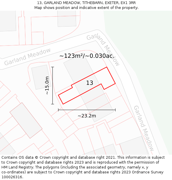 13, GARLAND MEADOW, TITHEBARN, EXETER, EX1 3RR: Plot and title map