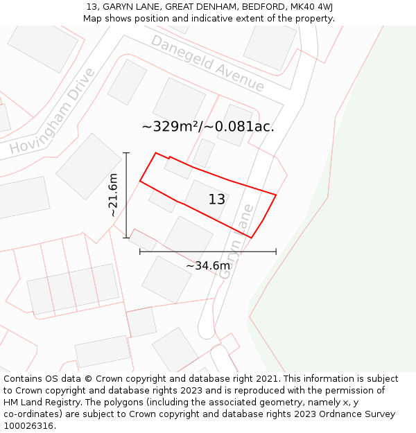 13, GARYN LANE, GREAT DENHAM, BEDFORD, MK40 4WJ: Plot and title map
