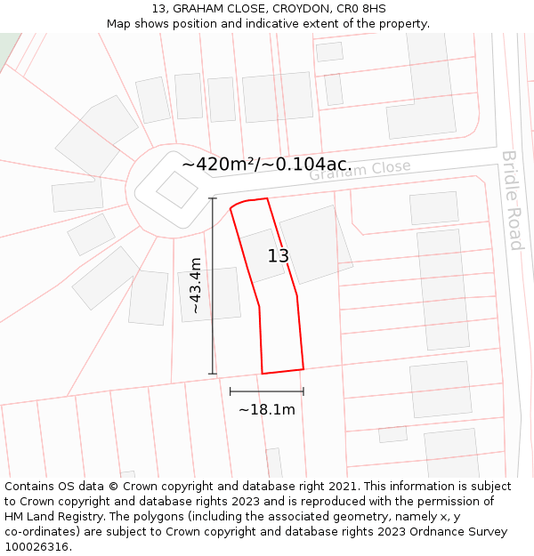 13, GRAHAM CLOSE, CROYDON, CR0 8HS: Plot and title map