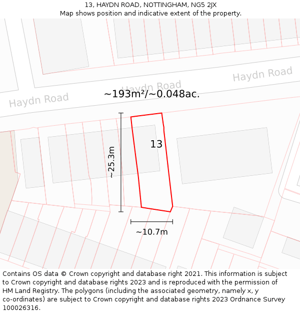 13, HAYDN ROAD, NOTTINGHAM, NG5 2JX: Plot and title map