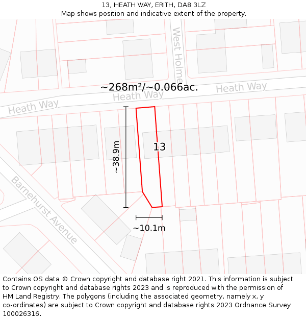 13, HEATH WAY, ERITH, DA8 3LZ: Plot and title map