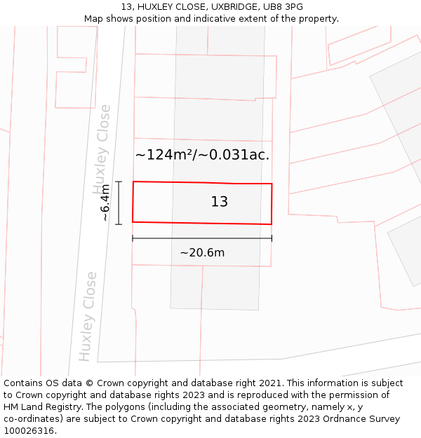 13, HUXLEY CLOSE, UXBRIDGE, UB8 3PG: Plot and title map