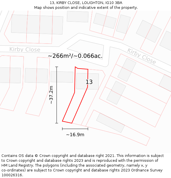 13, KIRBY CLOSE, LOUGHTON, IG10 3BA: Plot and title map
