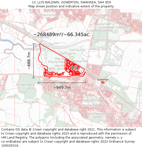 13, LLYS BALDWIN, GOWERTON, SWANSEA, SA4 3DX: Plot and title map