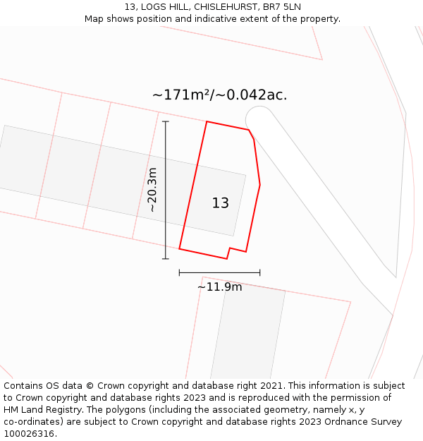 13, LOGS HILL, CHISLEHURST, BR7 5LN: Plot and title map