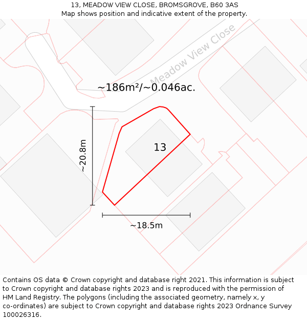 13, MEADOW VIEW CLOSE, BROMSGROVE, B60 3AS: Plot and title map