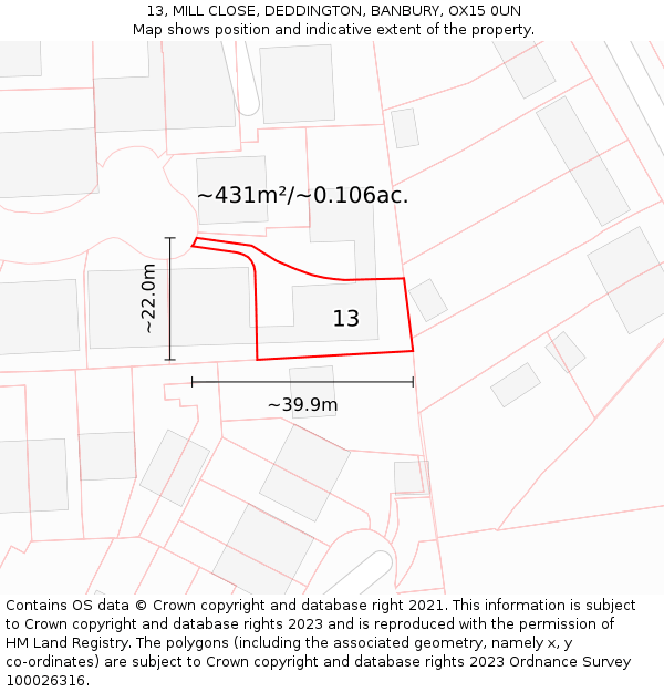 13, MILL CLOSE, DEDDINGTON, BANBURY, OX15 0UN: Plot and title map