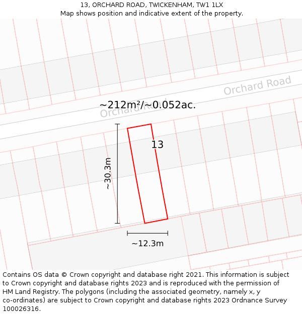 13, ORCHARD ROAD, TWICKENHAM, TW1 1LX: Plot and title map