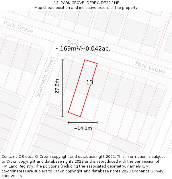 13, PARK GROVE, DERBY, DE22 1HE: Plot and title map