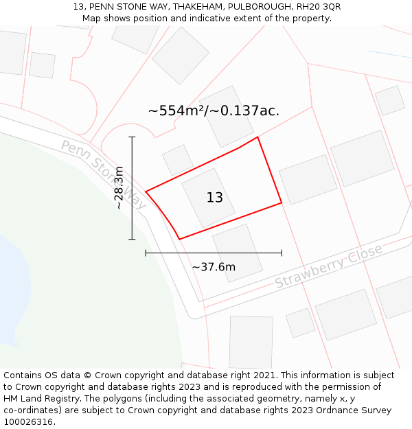 13, PENN STONE WAY, THAKEHAM, PULBOROUGH, RH20 3QR: Plot and title map