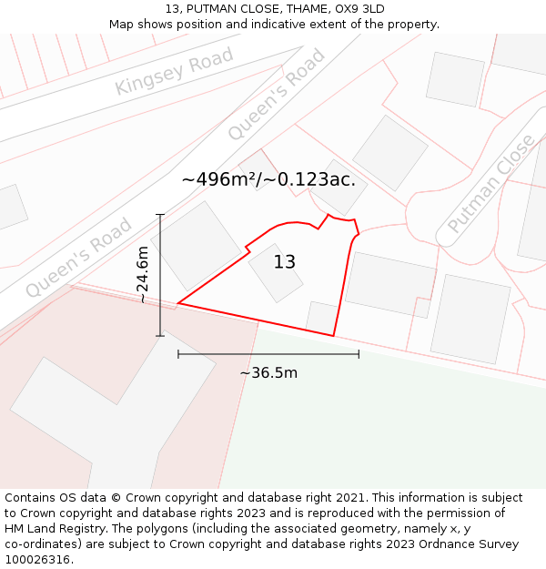 13, PUTMAN CLOSE, THAME, OX9 3LD: Plot and title map
