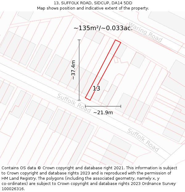 13, SUFFOLK ROAD, SIDCUP, DA14 5DD: Plot and title map