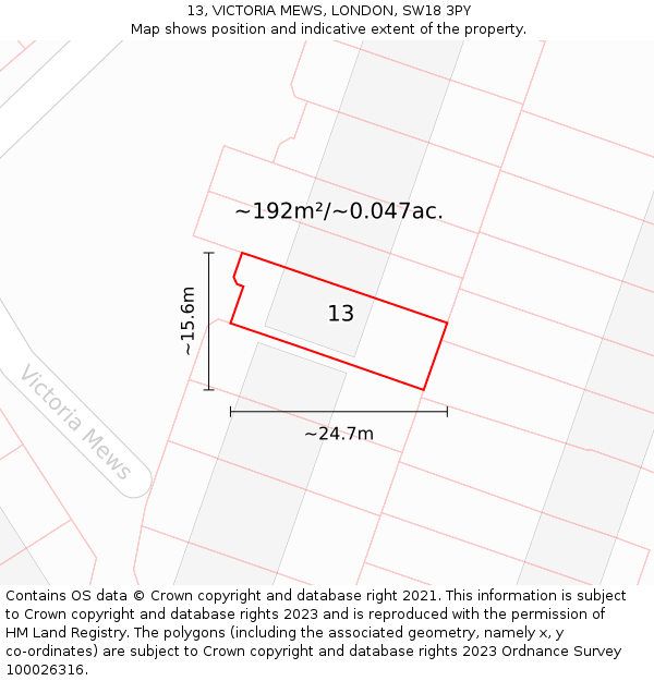 13, VICTORIA MEWS, LONDON, SW18 3PY: Plot and title map