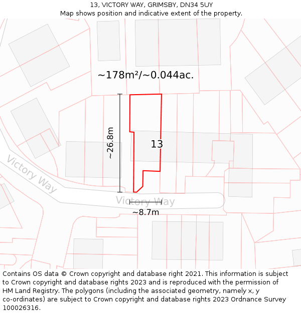 13, VICTORY WAY, GRIMSBY, DN34 5UY: Plot and title map