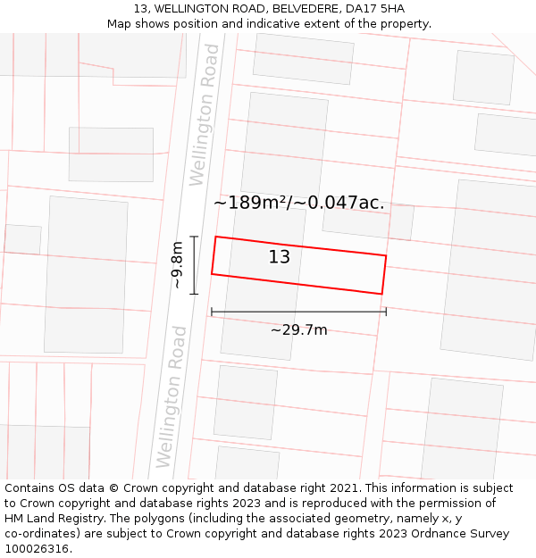 13, WELLINGTON ROAD, BELVEDERE, DA17 5HA: Plot and title map