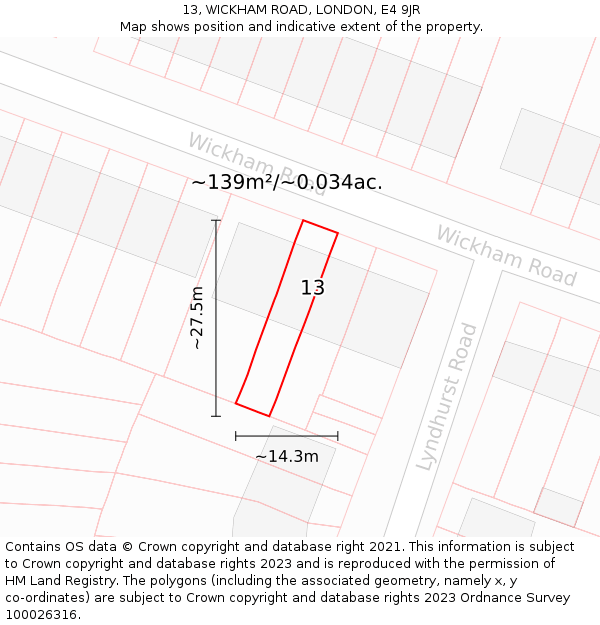 13, WICKHAM ROAD, LONDON, E4 9JR: Plot and title map