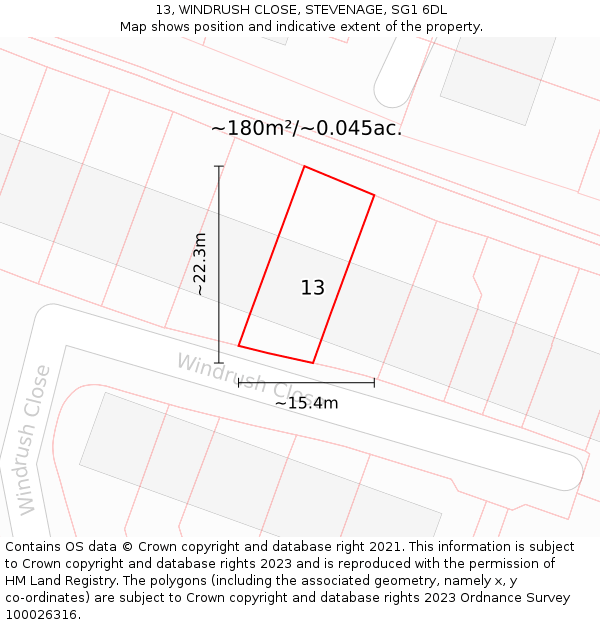 13, WINDRUSH CLOSE, STEVENAGE, SG1 6DL: Plot and title map