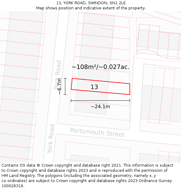 13, YORK ROAD, SWINDON, SN1 2LE: Plot and title map