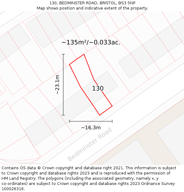 130, BEDMINSTER ROAD, BRISTOL, BS3 5NP: Plot and title map