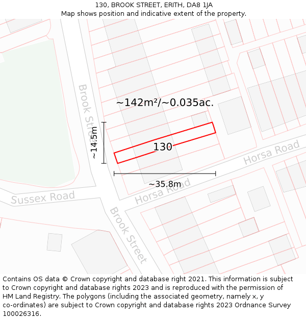 130, BROOK STREET, ERITH, DA8 1JA: Plot and title map