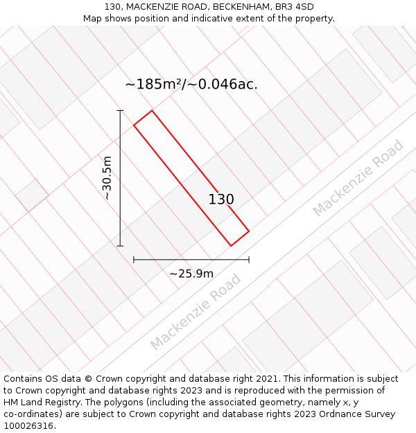 130, MACKENZIE ROAD, BECKENHAM, BR3 4SD: Plot and title map
