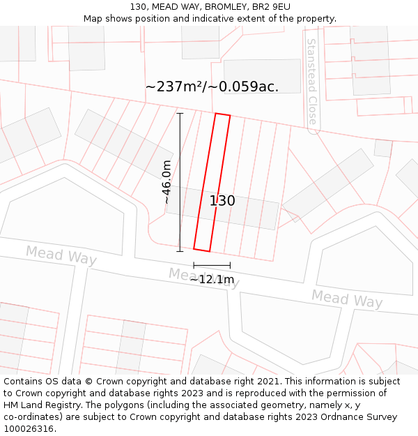 130, MEAD WAY, BROMLEY, BR2 9EU: Plot and title map